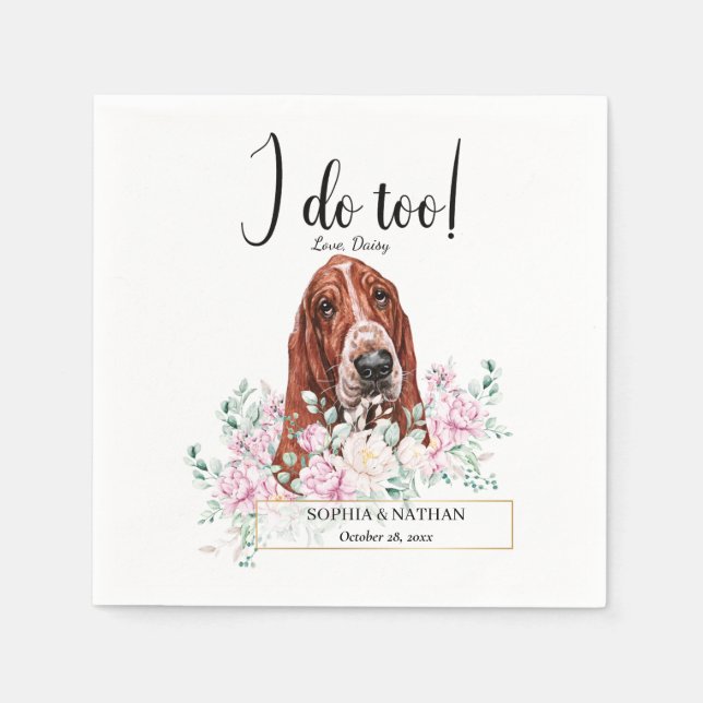 Basset Hound Hund Bröllop Cocktail Napkins Pappersservett (Framsidan)