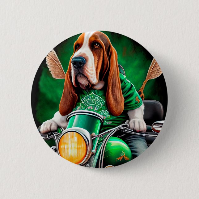Basset Hound Hund Cycle St. Patrick's Day Knapp (Framsida)