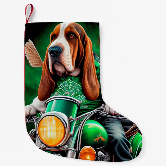 Basset Hound Hund Cycle St. Patrick's Day Liten Julstrumpa (Framsidan)