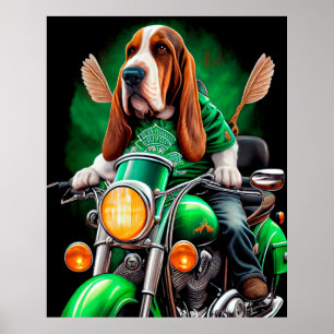 Basset Hound Hund Cycle St. Patrick's Day Poster