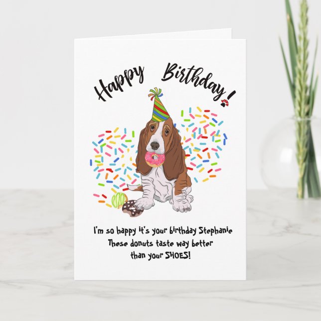 Basset Hound Hund Donuts Birthday Card Inbjudan (Framsida)