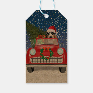 Basset Hound Hund Drivbil i Snö Jul Presentetikett