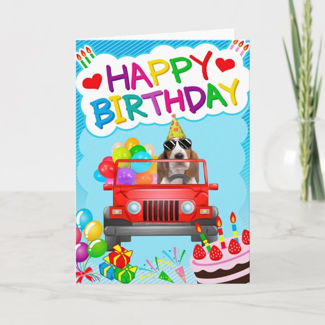 Basset Hound Hund Drives med Balloon Kort (Framsida)