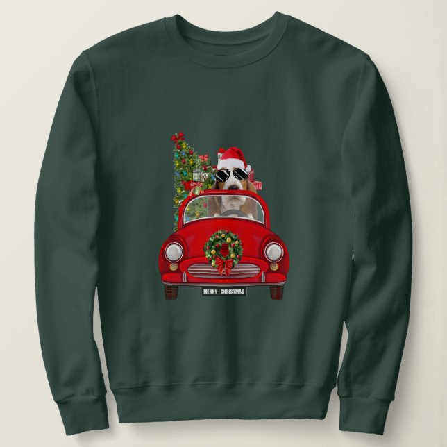 Basset Hound Hund Driving Car-jul T Shirt (Design framsida)