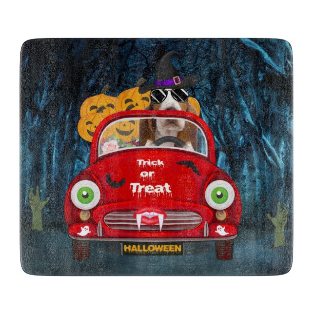 Basset Hound Hund Driving Car Scary Halloween (Framsidan)