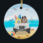 Basset Hound Hund Driving on Beach Julgransprydnad Keramik<br><div class="desc">En Basset Hound hund som kör fordon på stranden är en perfekt presentidé för någon som kärlek i hund aveln.</div>