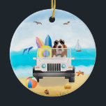 Basset Hound Hund Driving on Beach Julgransprydnad Keramik<br><div class="desc">En Basset Hound hund som kör fordon på stranden är en perfekt presentidé för någon som kärlek i hund aveln.</div>