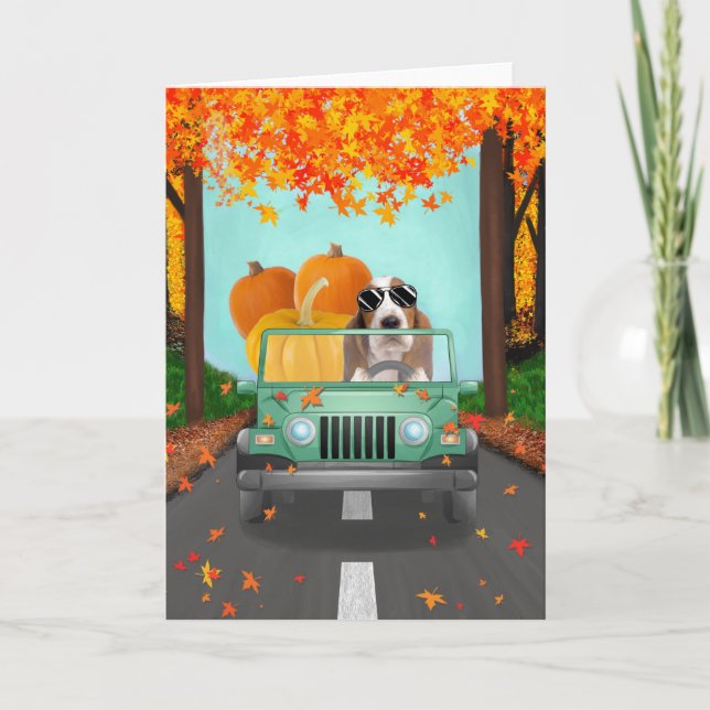 Basset Hound Hund Fall Pumpkin Kort (Framsida)