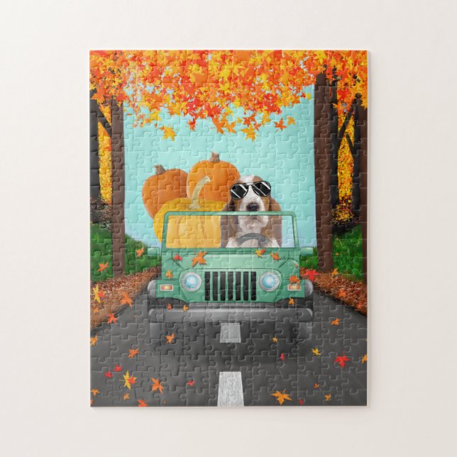 Basset Hound Hund Fall Pumpkin Pussel (Vertikal)