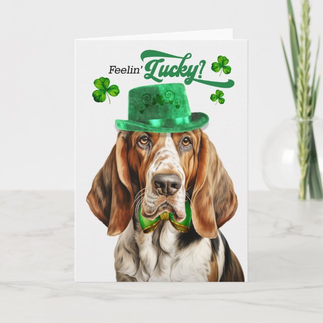 Basset Hound Hund Feelin' Lucky St patrick's day Helgkort (Framsida)