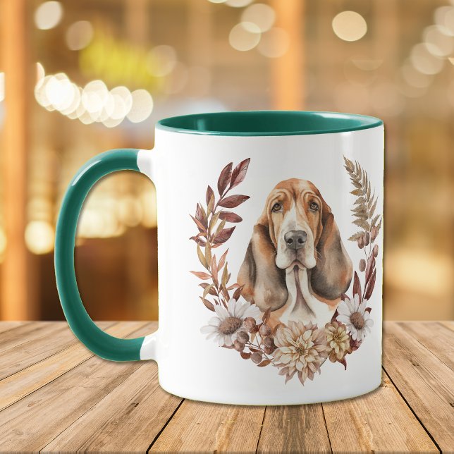 Basset Hound Hund Höstkrans Mugg (Skapare uppladdad)
