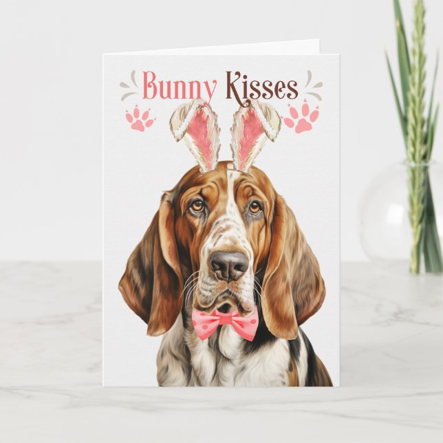 Basset Hound Hund i Bunny Öron Påsk Helgkort (Framsida)