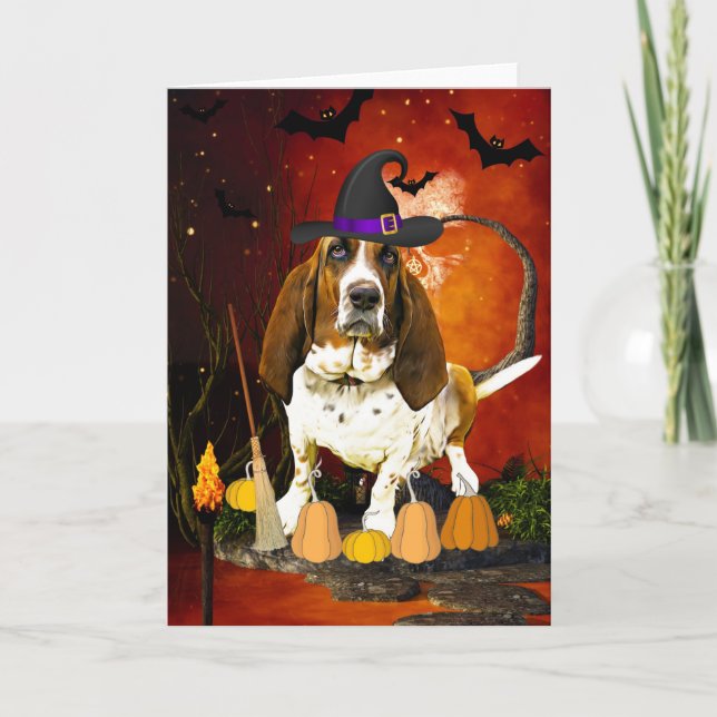 Basset Hound Hund i Halloween Costume Kort (Framsida)