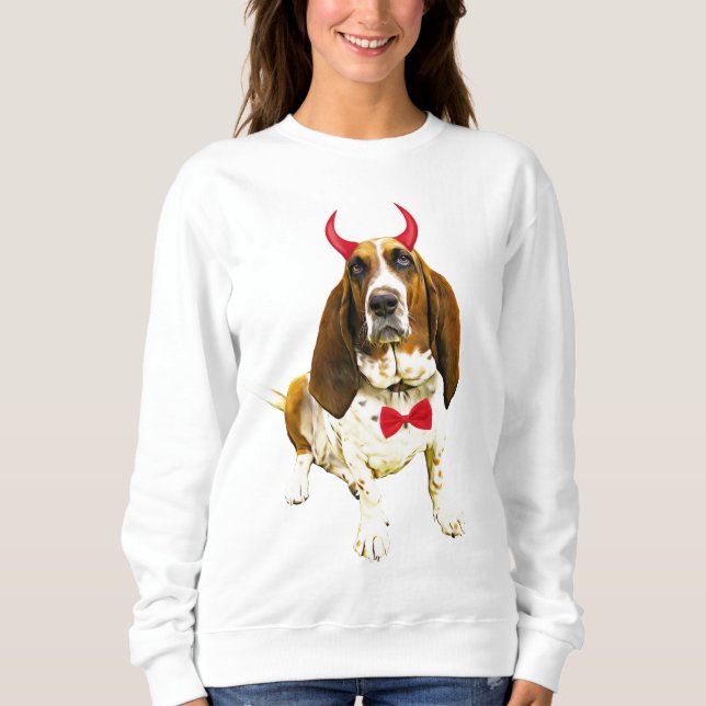 Basset Hound Hund i Halloween T Shirt (Framsida)