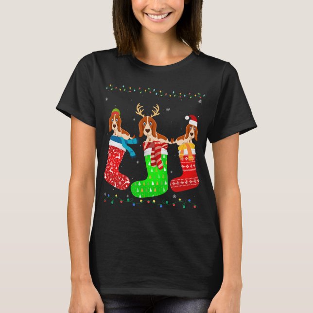 Basset Hound Hund i Julafton Socks Funny Ugly Swea T Shirt (Framsida)