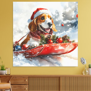 Basset Hound Hund i släde Låt det snöa jul Canvastryck