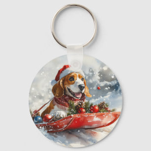 Basset Hound Hund i släde Låt det snöa jul Nyckelring