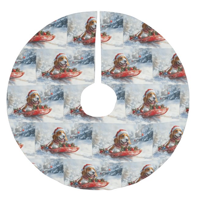 Basset Hound Hund i Sledge Låt det snöa jul Julgransmatta Borstad Polyester (Framsidan)