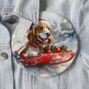 Basset Hound Hund i Sledge Låt det snöa jul Knapp