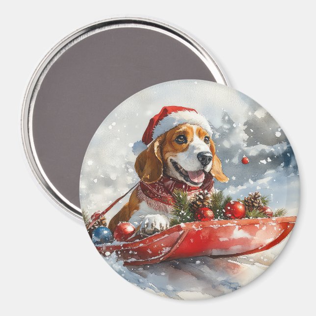 Basset Hound Hund i Sledge Låt det snöa jul Magnet (Front/Back)