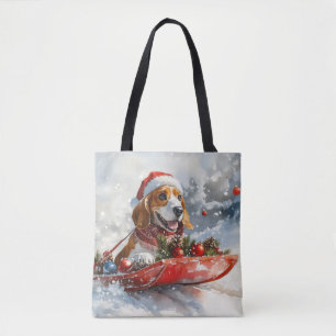 Basset Hound Hund i Sledge Låt det snöa jul Tygkasse