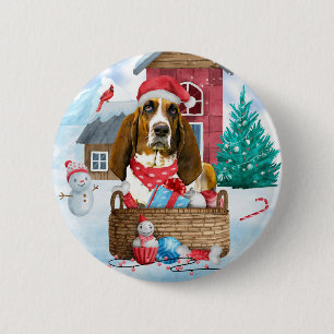 Basset Hound Hund I snö Hund House Knapp