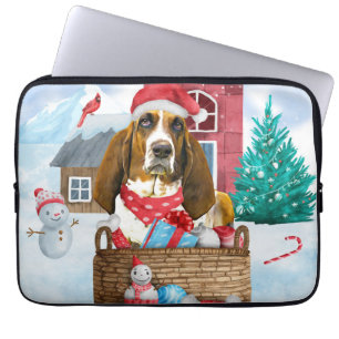 Basset Hound Hund I snö Hund House Laptop Fodral