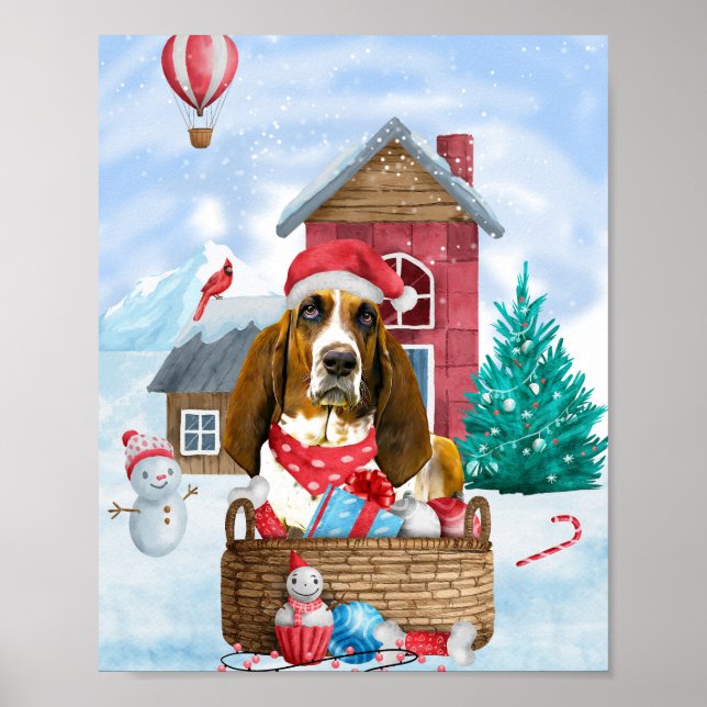 Basset Hound Hund I snö Hund House Poster (Framsidan)