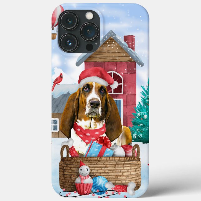 Basset Hound Hund I snö Jul Hund Hus (Baksida)