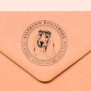 Basset Hound Hund Illustration Namn Returadress Stämpel