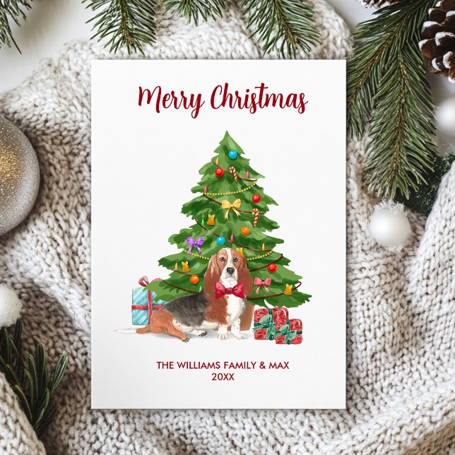 Basset Hound Hund Jul Familj Julkort (Skapare uppladdad)