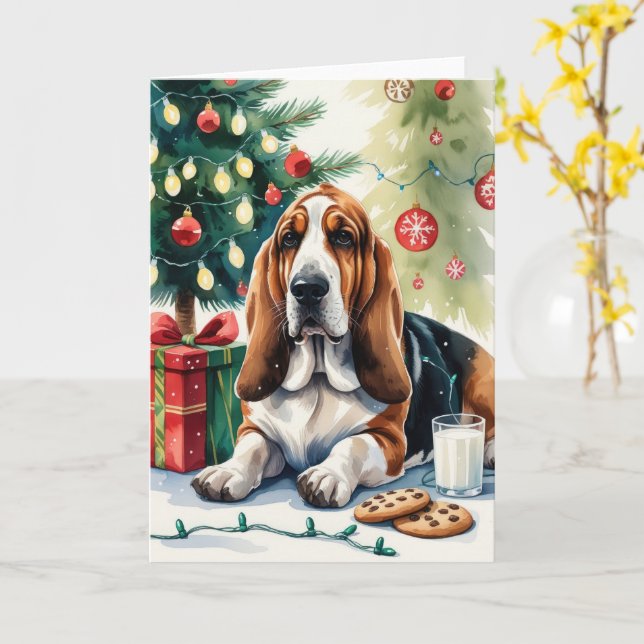 Basset Hound Hund jul Hälsning Kort (Gul blomma)