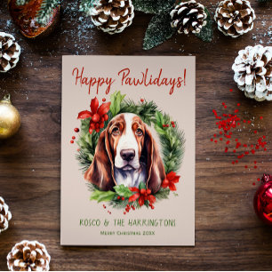 Basset Hound Hund jul jul Lycklig Pawlidays Julkort