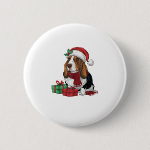 Basset Hound Hund jul Party Helgdag Santa D Knapp