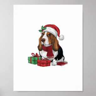 Basset Hound Hund jul Party Helgdag Santa D Poster