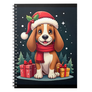 Basset Hound Hund-julutseendet Santa Hat Hund X Anteckningsbok
