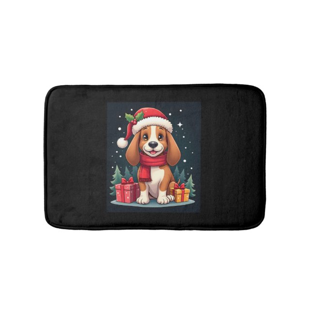 Basset Hound Hund-julutseendet Santa Hat Hund X Badrumsmatta (Framsidan)