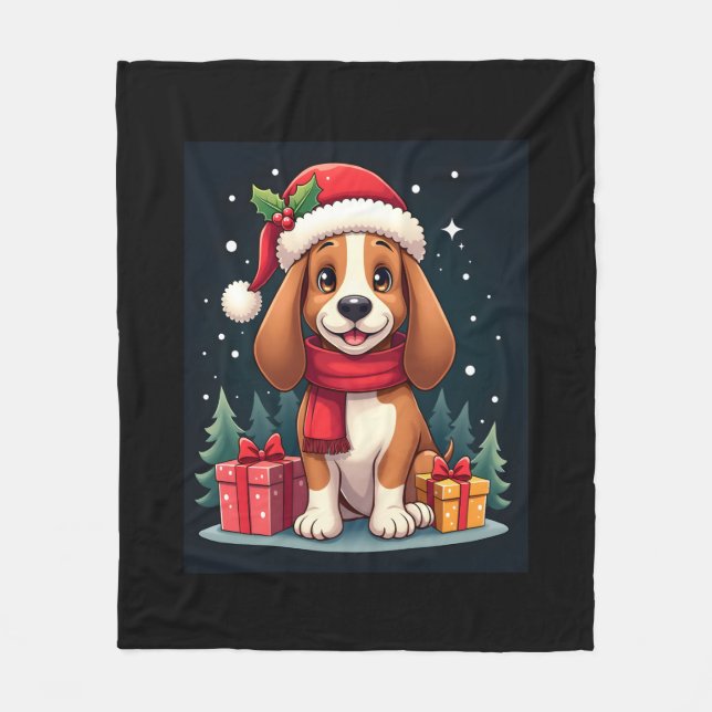 Basset Hound Hund-julutseendet Santa Hat Hund X Fleecefilt (Framsidan)