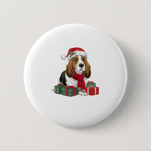 Basset Hound Hund-julutseendet Santa Hat Hund X Knapp