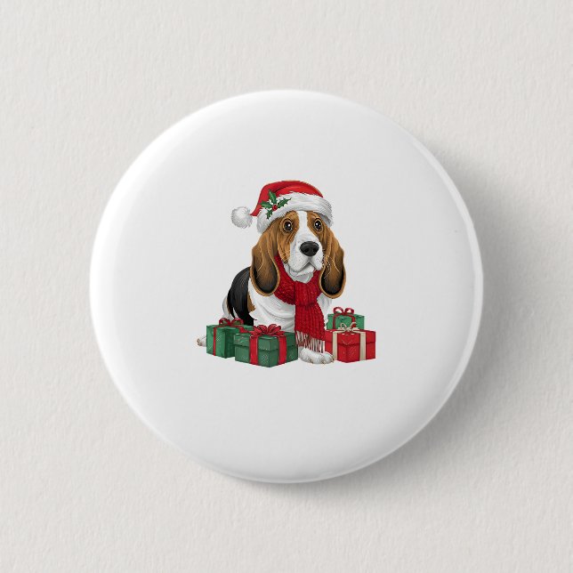 Basset Hound Hund-julutseendet Santa Hat Hund X Knapp (Framsida)