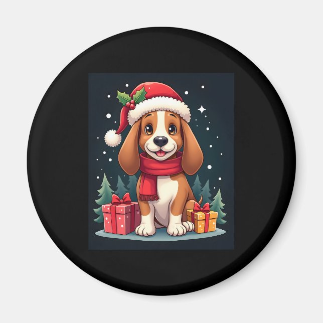 Basset Hound Hund-julutseendet Santa Hat Hund X Magnet (Framsidan)