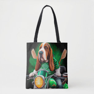 Basset Hound hund kör cykel St. Patrick's Day Tygkasse