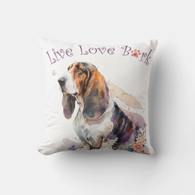 Basset Hound Hund Mamma Blommig Kudde (Framsida)