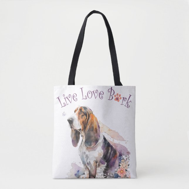 Basset Hound Hund Mamma Blommig Tygkasse (Framsida)
