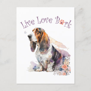 Basset Hound Hund Mamma Blommig Vykort