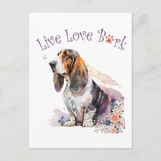 Basset Hound Hund Mamma Blommig Vykort (Framsida)