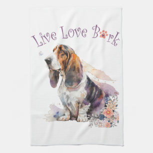 Basset Hound Hund Mamma Blommigt Kökshandduk
