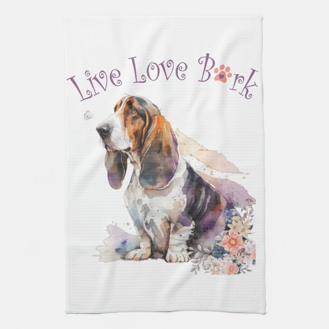 Basset Hound Hund Mamma Blommigt Kökshandduk (Vertikal)