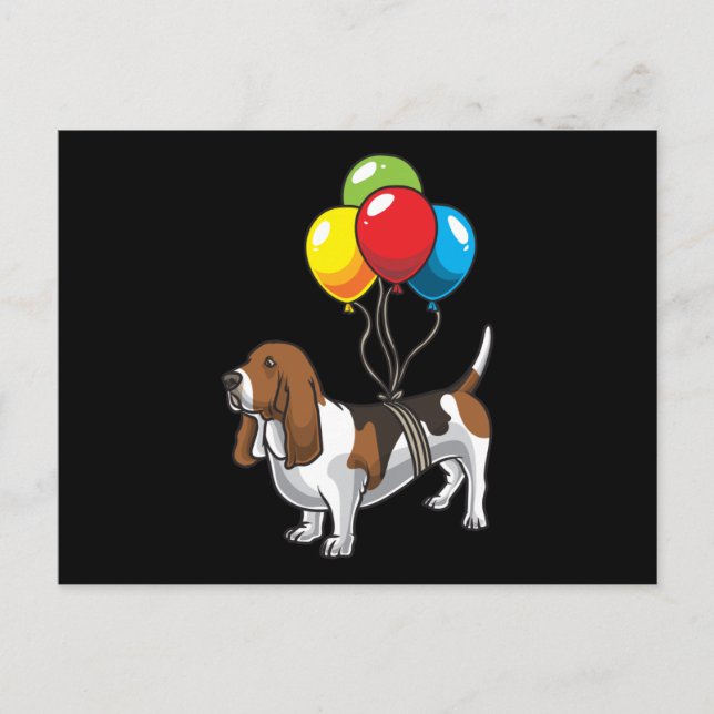 Basset Hound Hund med Ballons Vykort (Framsida)