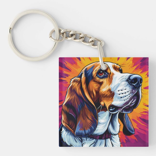 Basset Hound hund med färgglad bakgrund (Framsidan)